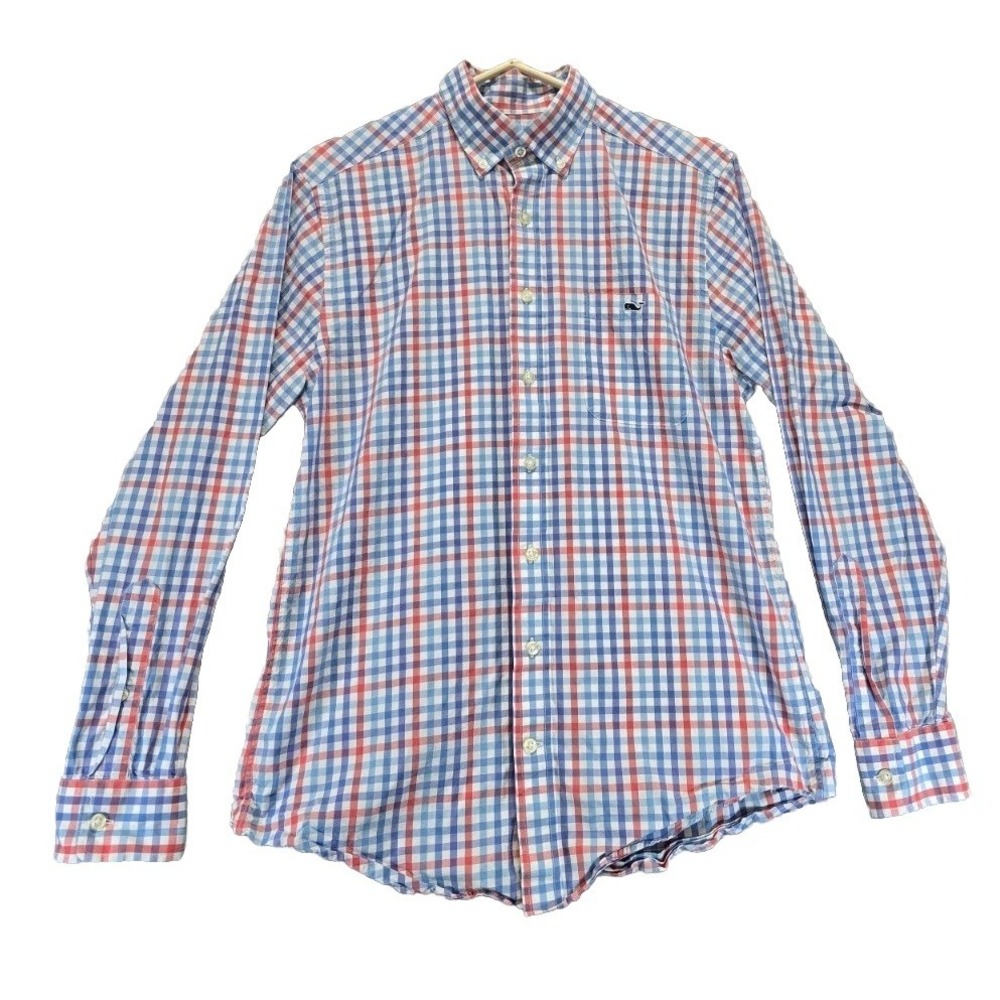 Vineyard Vines Tucker Shirt Mens Blue Check Whale Cotton Slim Fit Button Down Lg